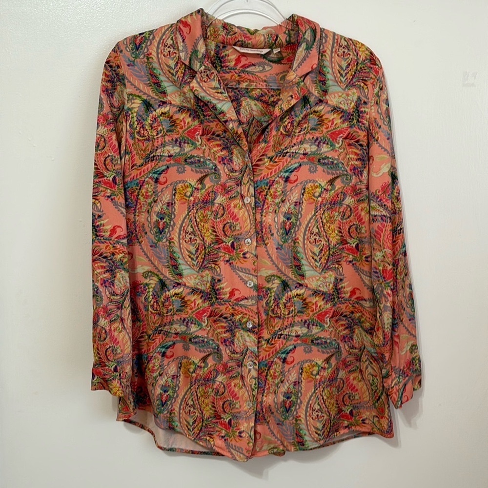 Soft Surroundings - Paisley Print Button Down V-Neck Top